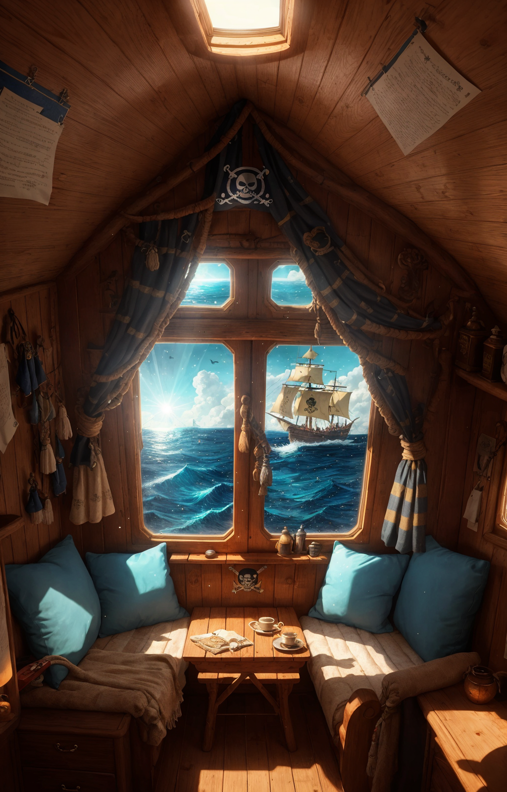 01135-2042172165-The captain of the Pirates of the Caribbean sits in the cabin, Window, an aura, Dim environment.png